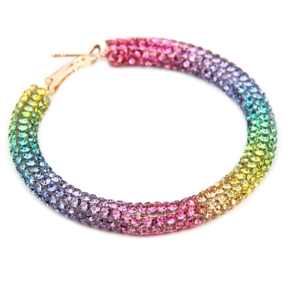NWT Bright Colorful Rhinestone Hoop Earrings - Picture 2 of 2